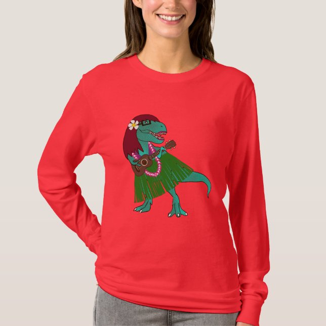 Camiseta Ukulele hawaiano del dinosaurio (Anverso)