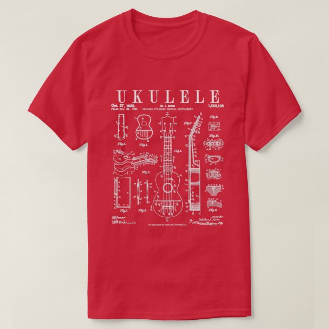 Camiseta Ukulele Instrumento Musical Dibujo De Patente De U (Diseño del anverso)