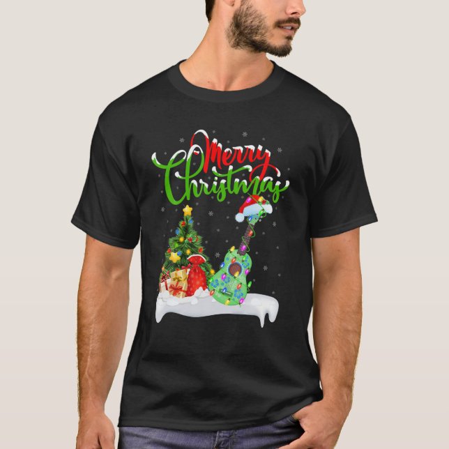 Camiseta Ukulele Music Aover Xmas Encendiendo Santa Ukulele (Anverso)