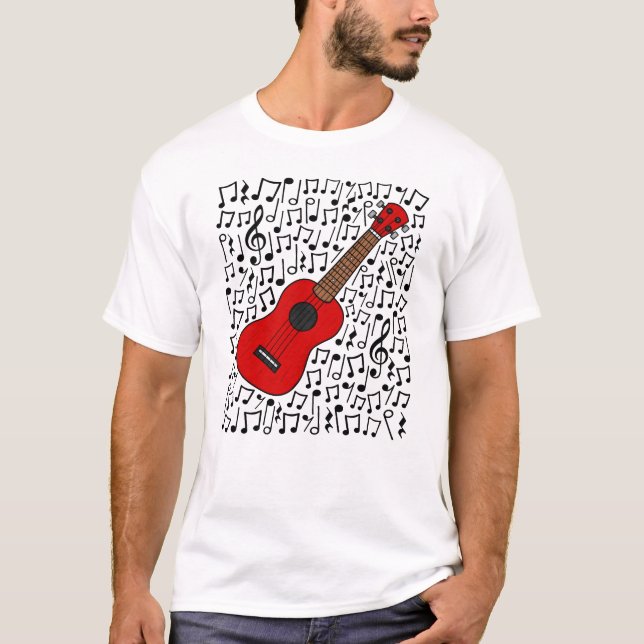 Camiseta Ukulele Notas Musicales Músico Uke Player (Anverso)