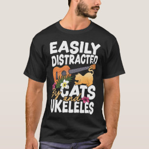 Camiseta Ukulele Se Distrae Fácilmente Por Gato De Gatos Y 