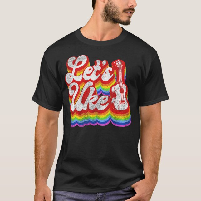 Camiseta Ukulele Vamos Uke Retro Vintage Rainbow (Anverso)