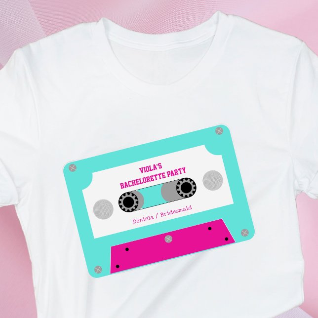 Camiseta Última Cinta Disco De Cinta Rosa Y Turquesa Retro (last disco cassette tape bachelorette party shirt retro pink and turquoise silver disco ball)
