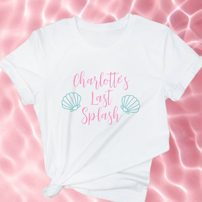 Camiseta Último chapuzón Playa Tropical Concha Despedida de (last splash bachelorette party shirt shell beach ocean pink turquoise)