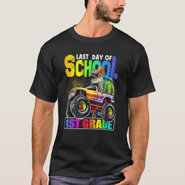 Camiseta Último Día De La Escuela Primer Grado Dino Monster (Anverso)