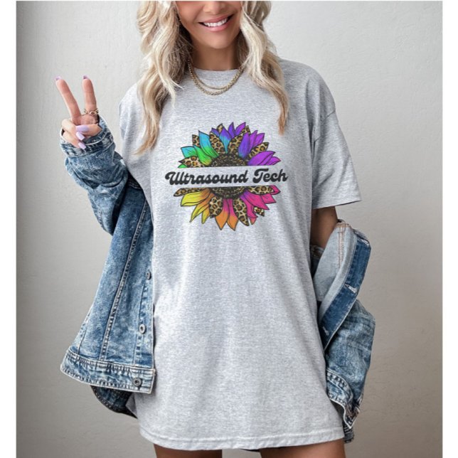 Camiseta Ultrasonido Tech Profession Rainbow Sunflower (Ultrasound Tech Profession Rainbow Sunflower T-Shirt
)