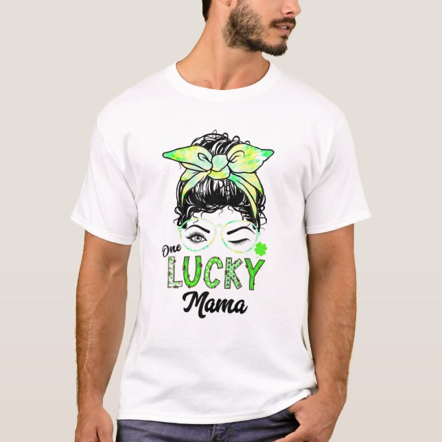 Camiseta Un afortunado día de mamá St Patricks Day Messy Bu (Anverso)
