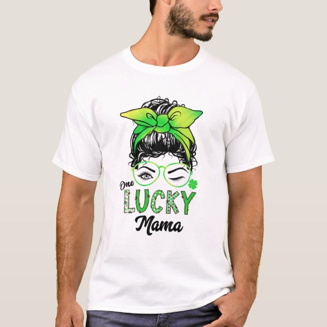 Camiseta Un afortunado día de mamá St Patricks Day Messy Bu (Anverso)
