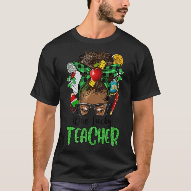 Camiseta Un afortunado profesor afro Messy Bun Patrick's Da (Anverso)