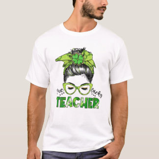 Camiseta Un afortunado profesor Messy Bun St Patrick's Day