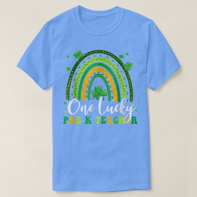 Camiseta Un afortunado profesor pre K Rainbow Shamrock de P (Diseño del anverso)