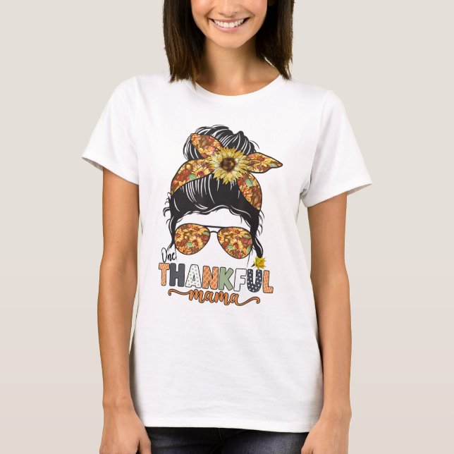 Camiseta Un agradecimiento a Mama Sunflower Messy Bun Fall (Anverso)