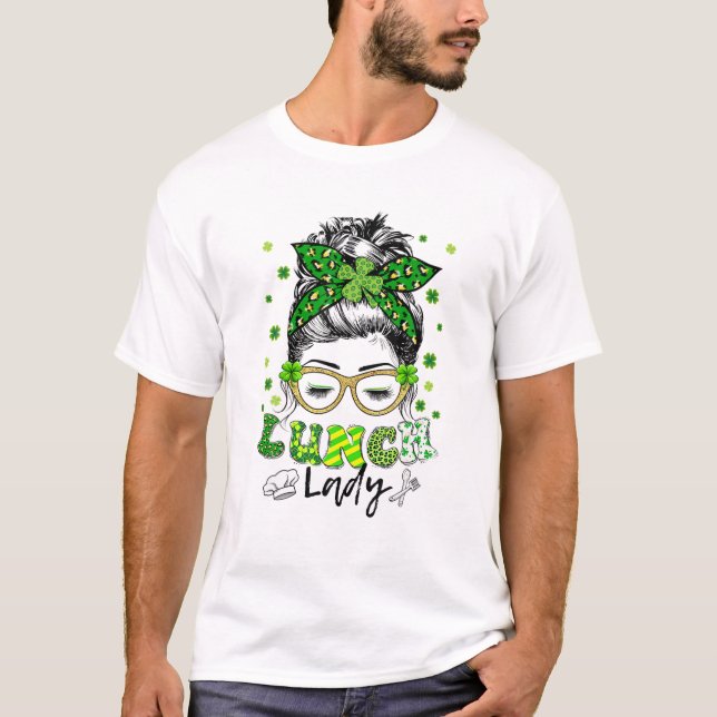 Camiseta Un almuerzo afortunado Lady Shamrock Messy Bun Fun (Anverso)