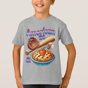 Camiseta Un americano divertido como el béisbol y el Apple