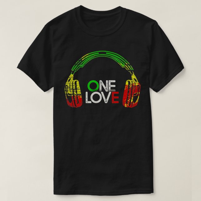 Camiseta Un amor Rastafarian audífonos reggae jamaiquino (Diseño del anverso)