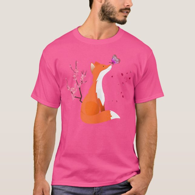 Camiseta Un animal de Fox con flores de flores de cerezo y  (Anverso)