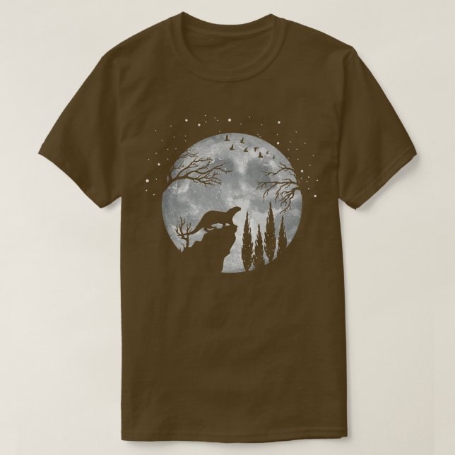 Camiseta Un Animal De Otter Marítimo Lleno De Luna De Noche (Diseño del anverso)