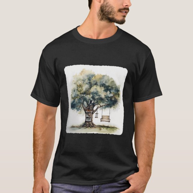 Camiseta Un Árbol Con Swing Y Una Librería Natural Childho (Anverso)