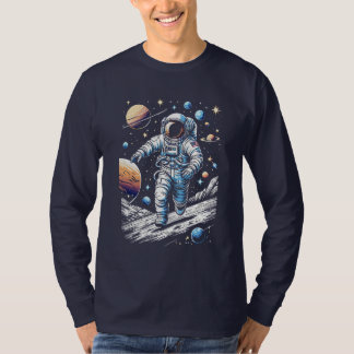 Camiseta Un astronauta corriendo sobre la luna