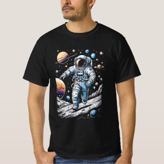 Camiseta Un astronauta corriendo sobre la luna