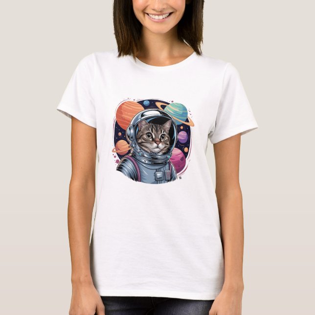 Camiseta Un Astronauta Gato Gracioso En El Espacio (Anverso)