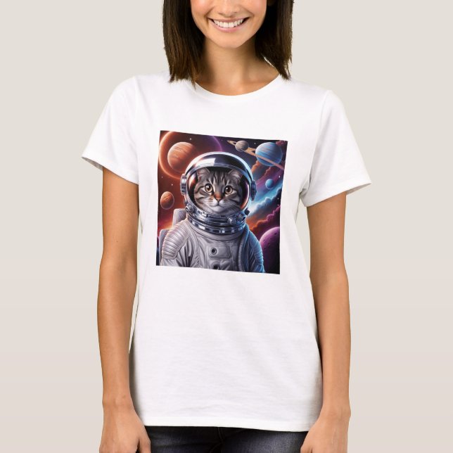 Camiseta Un Astronauta Gato Gracioso En El Espacio (Anverso)