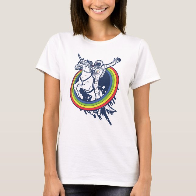 Camiseta Un astronauta que monta un uncorn a través de un (Anverso)