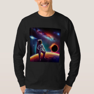 Camiseta Un astronauta sentado en un meteorito que sobrevue