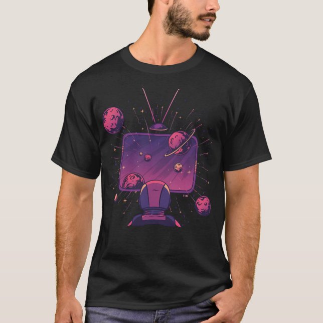 Camiseta Un Astronauta Viendo Una Televisión Espacial (Anverso)