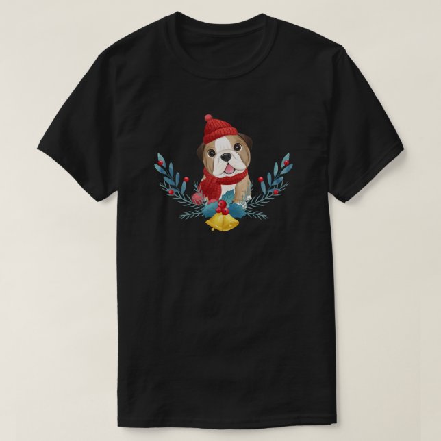 Camiseta Un bebé gracioso Bulldog inglés perro Santa Navida (Diseño del anverso)