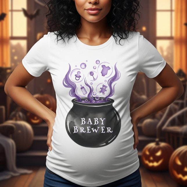 Camiseta Un bebé prepara Baby Shower de Cauldron Halloween (A Baby is Brewing Cauldron Halloween Baby Shower T-Shirt
)