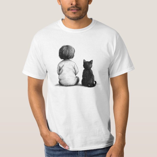 Camiseta un bebé y un gato juntos (Anverso)