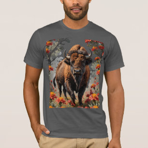 Camiseta Un bisonte americano rodeado de pincel indio