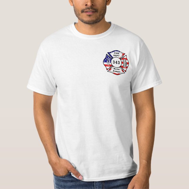 Camiseta Un bombero 9/11 nunca olvida 343 (Anverso)