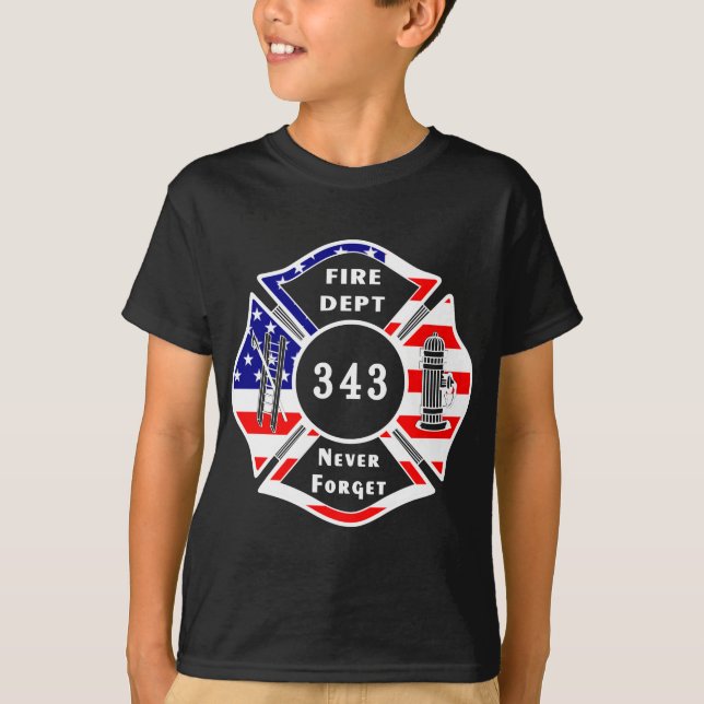 Camiseta Un bombero 9/11 nunca olvida 343 (Anverso)