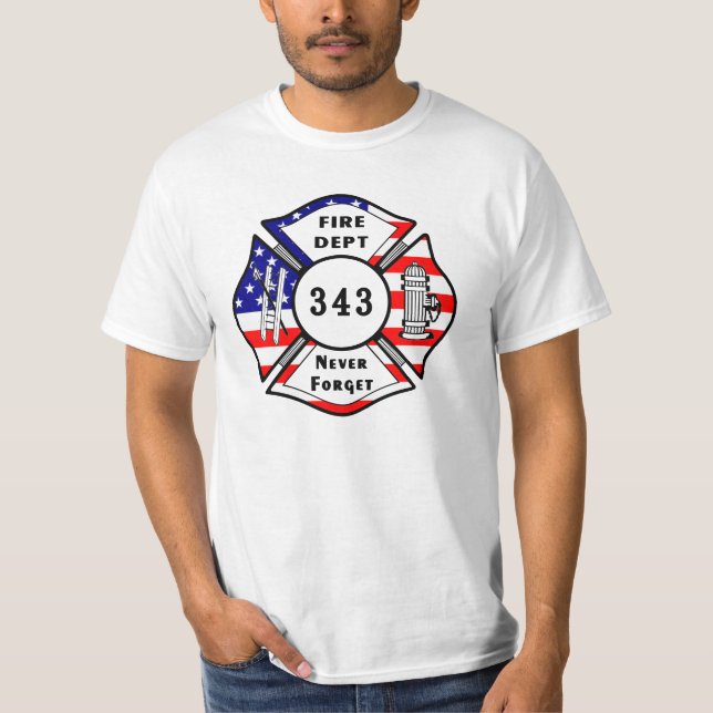 Camiseta Un bombero 9/11 nunca olvida 343 (Anverso)
