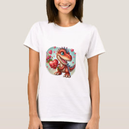 Camiseta un bonito dinosaurio sostiene flores, rodeado de c
