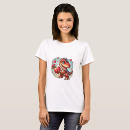 Camiseta un bonito dinosaurio sostiene flores, rodeado de c