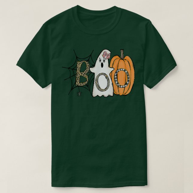 Camiseta Un Boo Gracioso Usando Bandana Pumpkin Leopardo Ha (Diseño del anverso)