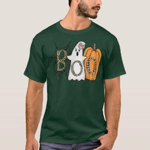 Camiseta Un Boo Gracioso Usando Bandana Pumpkin Leopardo Ha