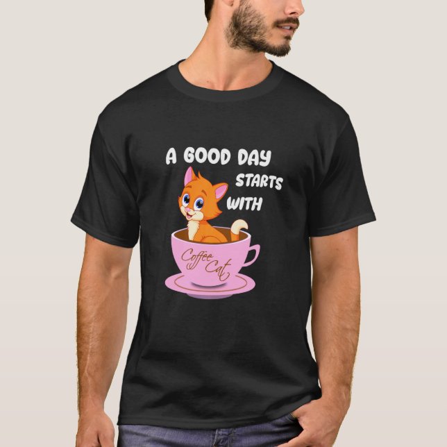 Camiseta Un Buen Día Con Café Cat Tee (Anverso)