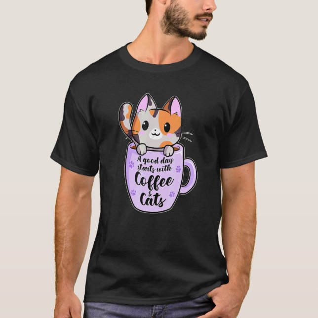 Camiseta Un Buen Día Con Café Y Café De Gatos (Anverso)