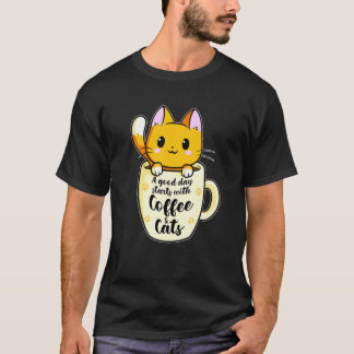 Camiseta Un Buen Día Con Café Y Gatos  Gato Amante Del Café