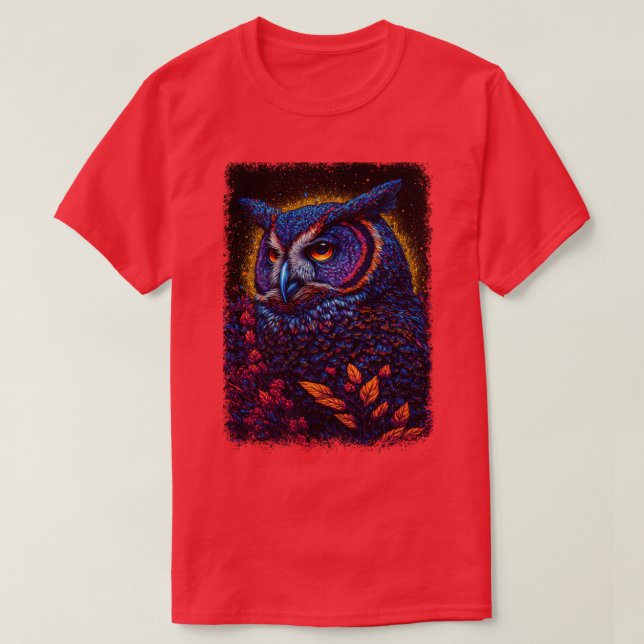 Camiseta Un búho dibujado con líneas y puntos de luz (Diseño del anverso)