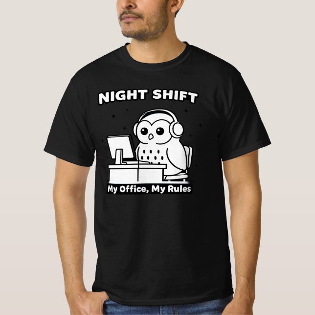 Camiseta Un búho lindo, Turno de Noche, adecuado para traba (Anverso)