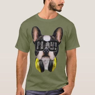 Camiseta Un Bulldog francés lindo con DJ usando vidrio sola