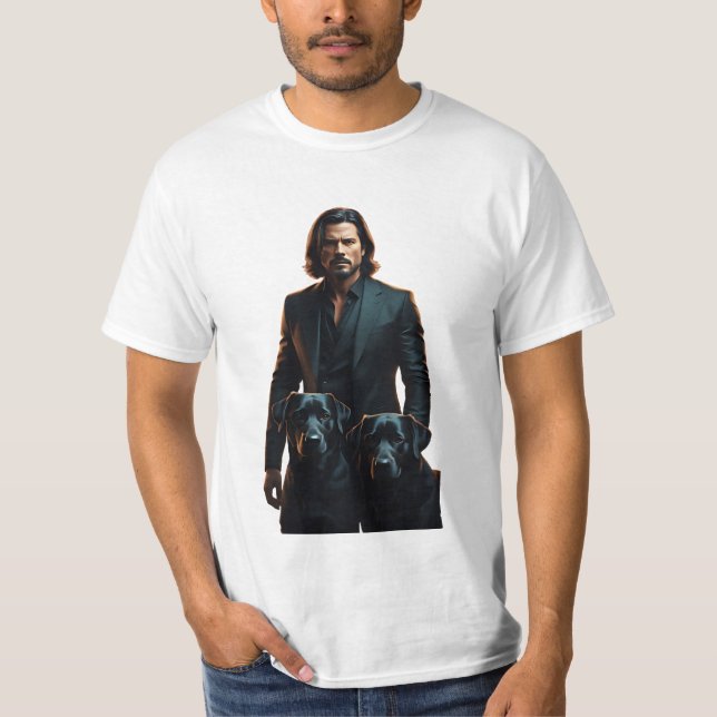 Camiseta Un caballero con sus dos perros negros (Anverso)