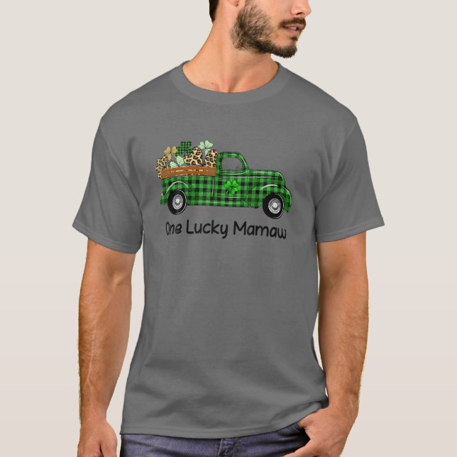 Camiseta Un Camión de Mamaw Afortunado Green Plaid Shamrock (Anverso)