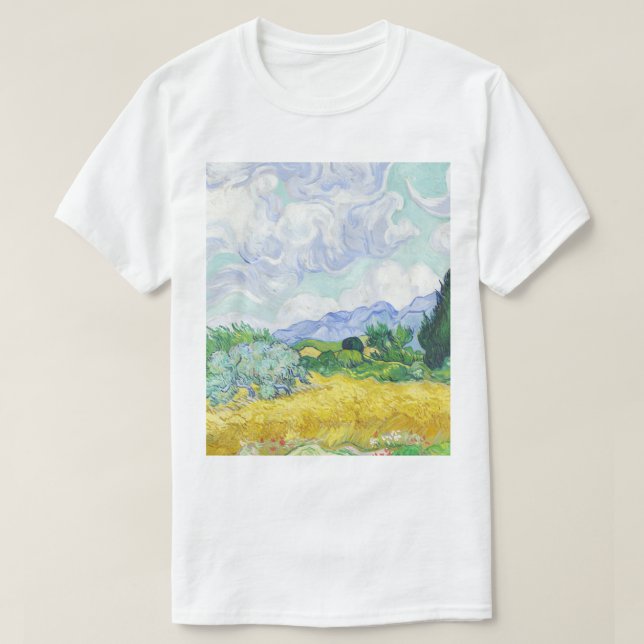 Camiseta Un campo de rueda con cipreses - Vincent Van Gogh (Diseño del anverso)