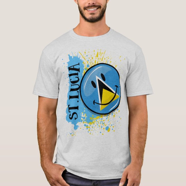 Camiseta Un chapoteo de la bandera sonriente de St Lucia (Anverso)